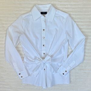 Tahari White Button-Down Blouse with Cinched Waist